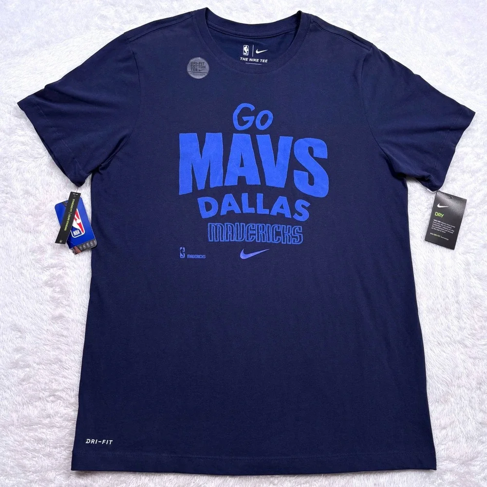 NEW Nike Dallas Mavericks NBA T-Shirt Mens L Navy Blue Dri-FIT Go Mavs Swoosh